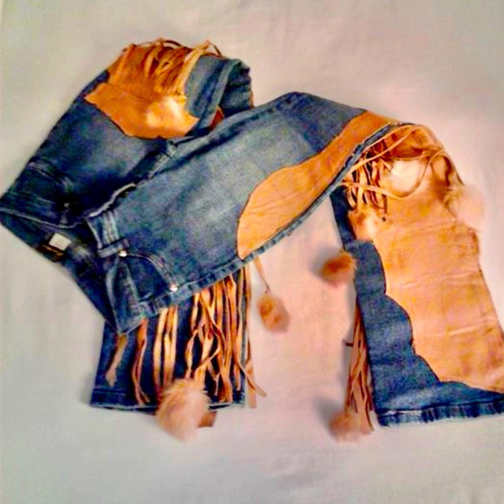 Vintage Limpasse NY handmade leather top & jeans outfit. Circa early 2000’s